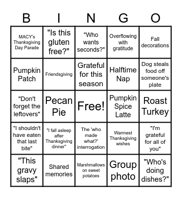THANKSGIVING Bingo Card
