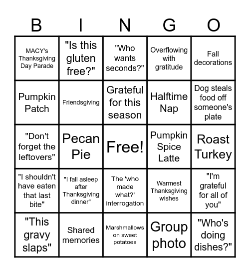 THANKSGIVING Bingo Card