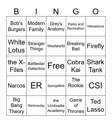 TV Shows Bingo Card
