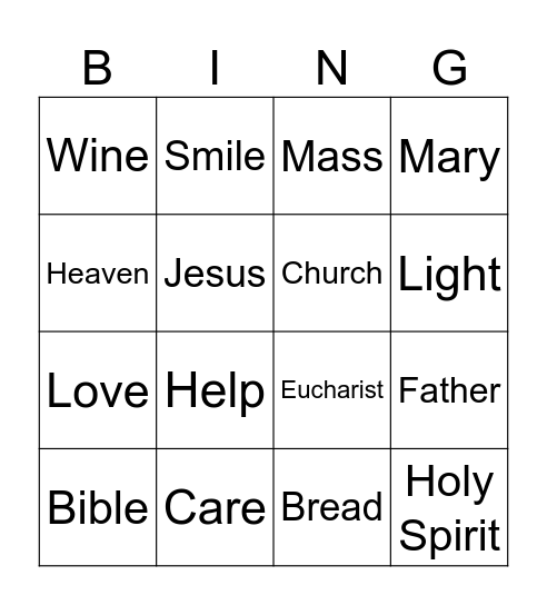 Our Father Bingo Card