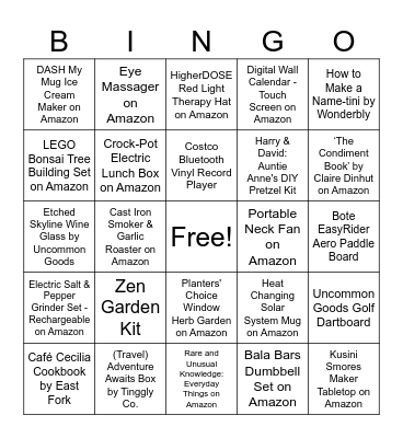 Unusual Holiday Gifts Bingo Card