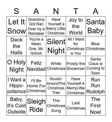 Christmas Song Bingo Card