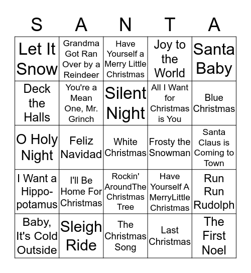 Christmas Song Bingo Card