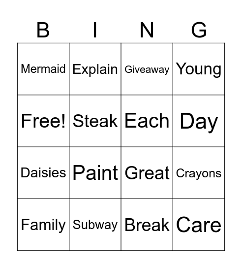 Spelling Bingo Card