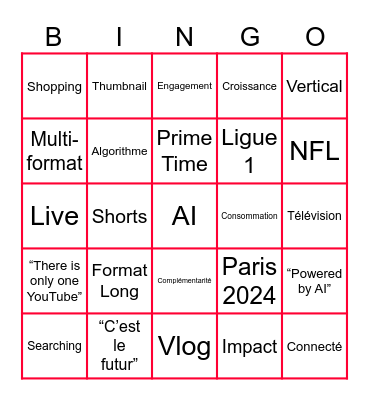 YouTube Festival Bingo Card