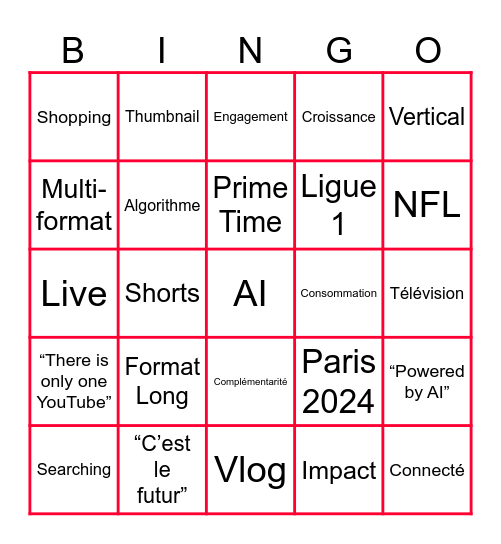 YouTube Festival Bingo Card