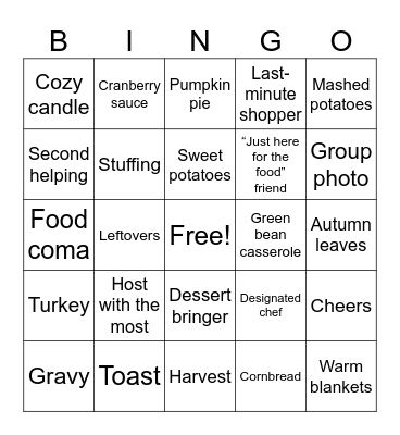 Friendsgiving Bingo Card