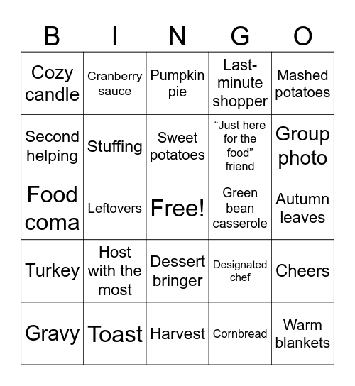 Friendsgiving Bingo Card