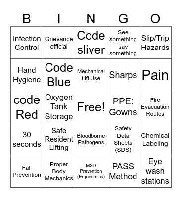 Safety Bingo Card