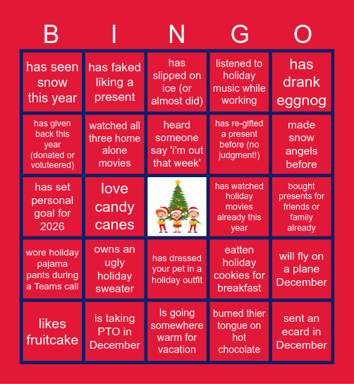 Virtual Holiday Bingo Card