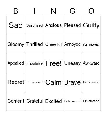 Feelings Bingo Card