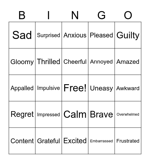 Feelings Bingo Card