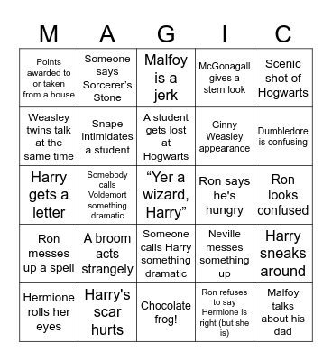 Harry Potter and the Sorcerer's Stone Bingo Card
