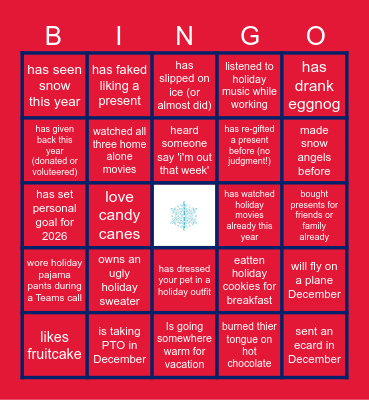 Virtual Holiday Bingo Card