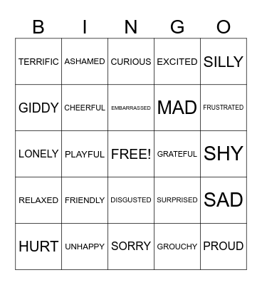 Emotions Bingo Card