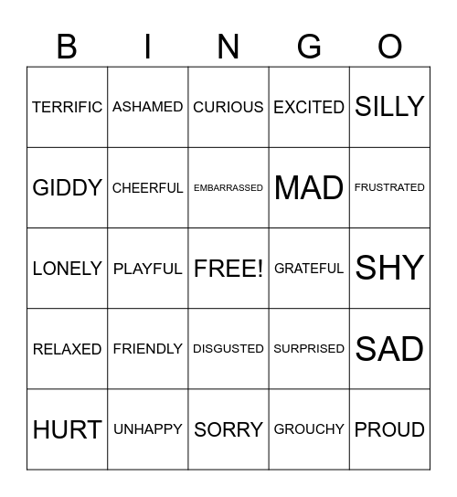 Emotions Bingo Card