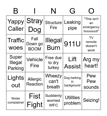 Call Taker Bingo Card