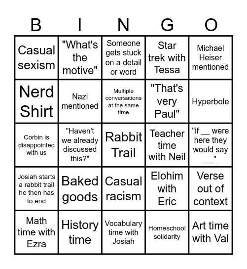 Salt and Light Bingo Card