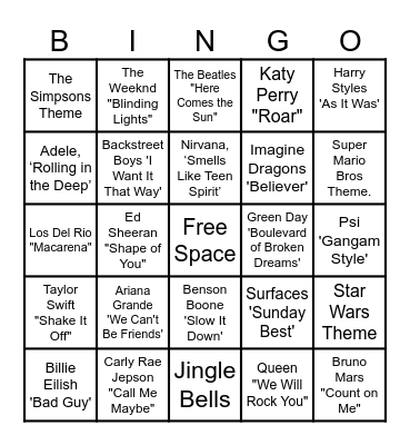 MUSIC! MUSIC! MUSIC! Bingo Card