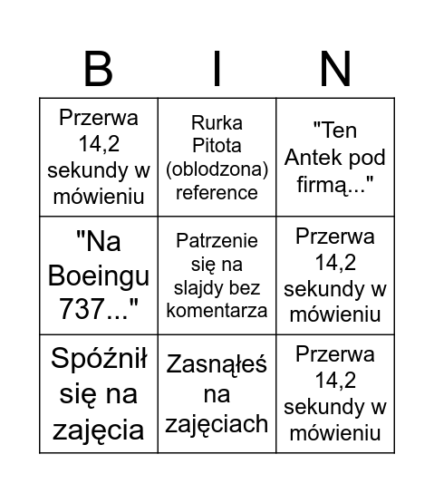 Wilk Bingo Card