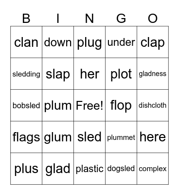 L blends and Red words Bingo Card