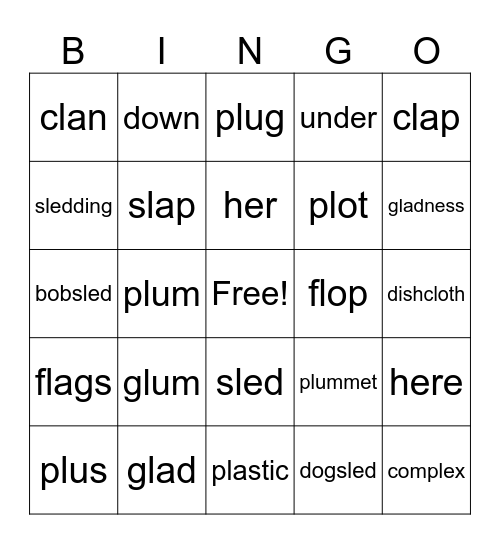 L blends and Red words Bingo Card