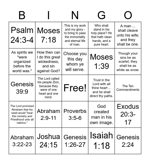 Old Testament Part 1 Bingo Card