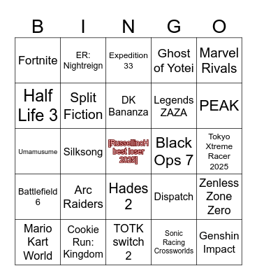 Nominations Predictions Bingo Card