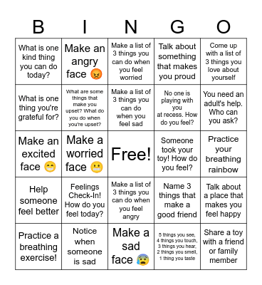 Emotions Bingo Card