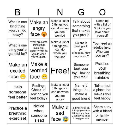 Emotions Bingo Card