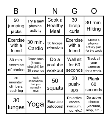 Fall into Fitness Bingo Card
