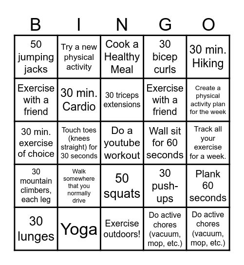 Fall into Fitness Bingo Card