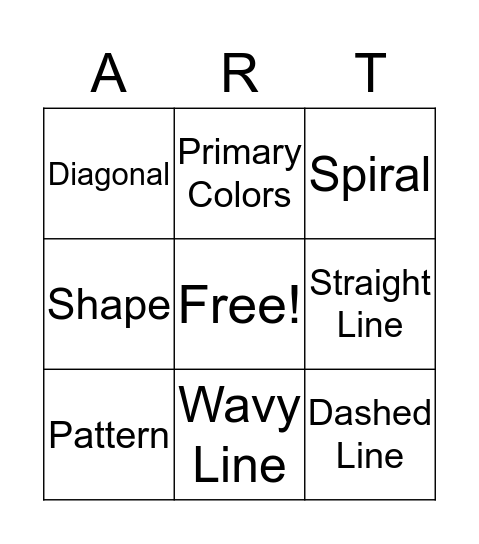 Kindergarten Art Vocabulary Review Bingo Card