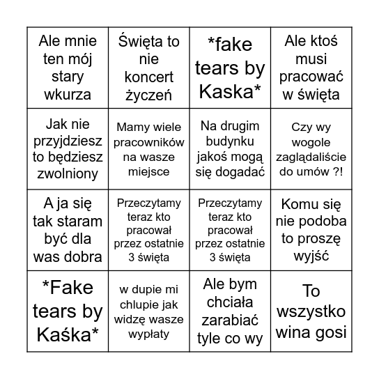 Co się odjebie na spotkaniu świątecznym Bingo Card