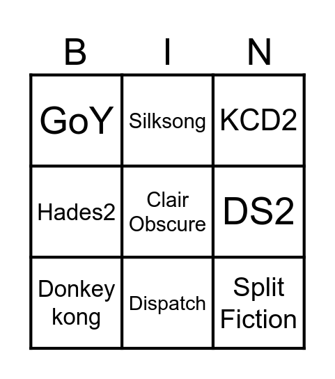 GOTY Bingo Card