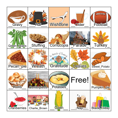 Thanksgiving Bingo Card