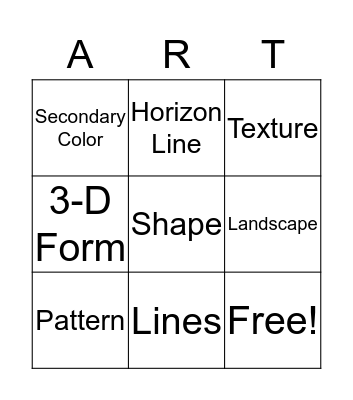 1st Grade Art Vocabulary Review Bingo Card