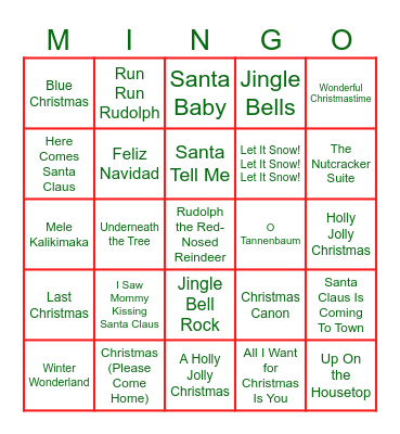 Holiday Favorites Bingo Card