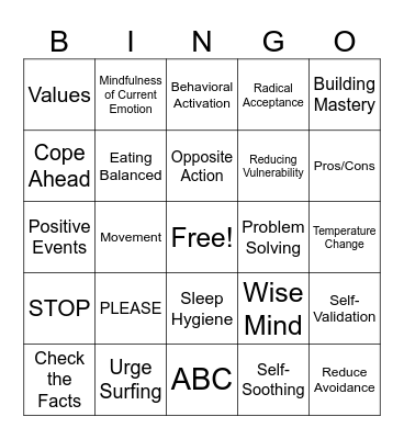 ER SKILLS BINGO Card