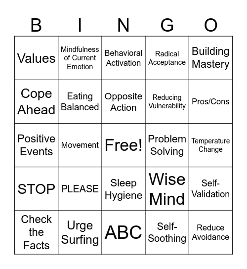 ER SKILLS BINGO Card