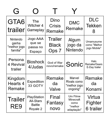 Meu TGA 2025 Bingo Card