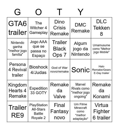 Meu TGA 2025 Bingo Card