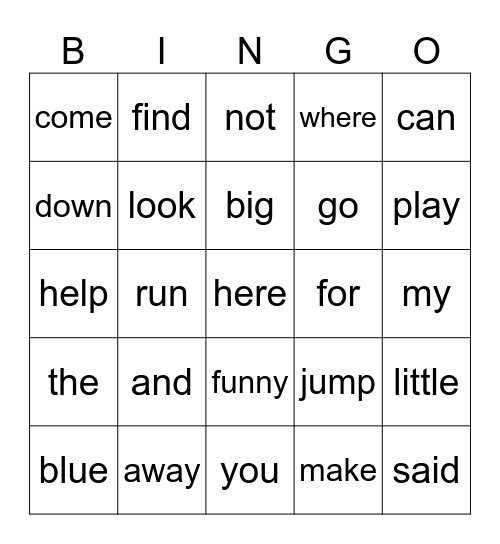 Pre-Primer Sight Words Bingo Card