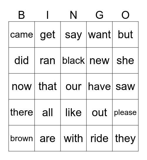 Pre-Primer Sight Words Bingo Card