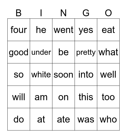 Primer Sight Words #2 Bingo Card