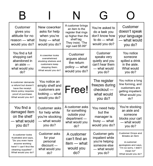 What Would You Do? (Retail Edition) Bingo Card