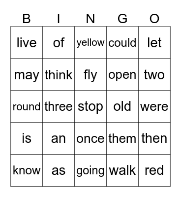 1st Sight Words #2 Bingo Card