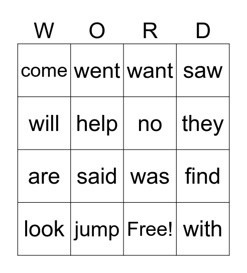 Heart Words (up to went) Bingo Card