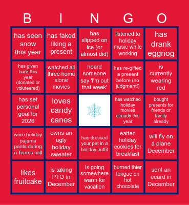 Virtual Holiday Bingo Card