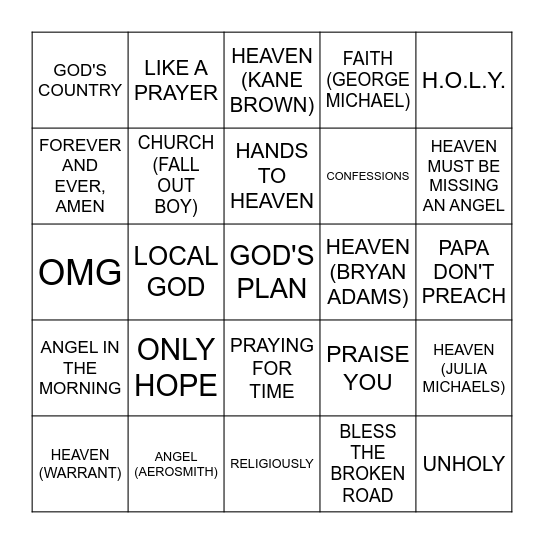 RELIGIOUS Bingo Card